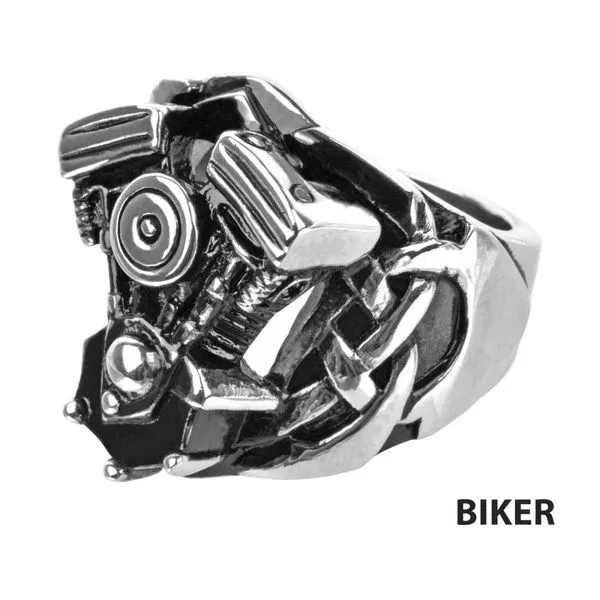 Black Oxidized Ring with Large Engine Look Morin Jewelers Southbridge, MA