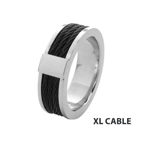 Steel Black Cable Inlayed Comfort Fit Ring Alan Miller Jewelers Oregon, OH