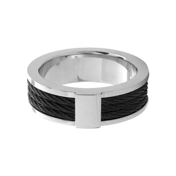 Steel Black Cable Inlayed Comfort Fit Ring Image 2 Alan Miller Jewelers Oregon, OH