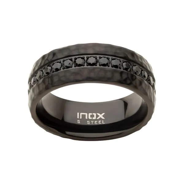 Black IP with CNC Set Black CZ Hammered Ring Image 2 Spath Jewelers Bartow, FL