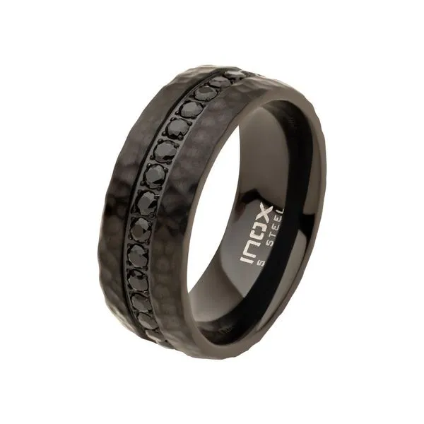 Black IP with CNC Set Black CZ Hammered Ring Morin Jewelers Southbridge, MA