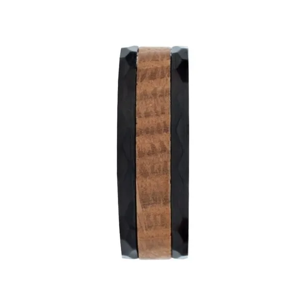 8mm Whiskey Barrel Wood Inlay Black IP Steel Comfort Fit Ring Image 3 Spath Jewelers Bartow, FL