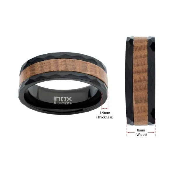8mm Whiskey Barrel Wood Inlay Black IP Steel Comfort Fit Ring Image 4 Spath Jewelers Bartow, FL