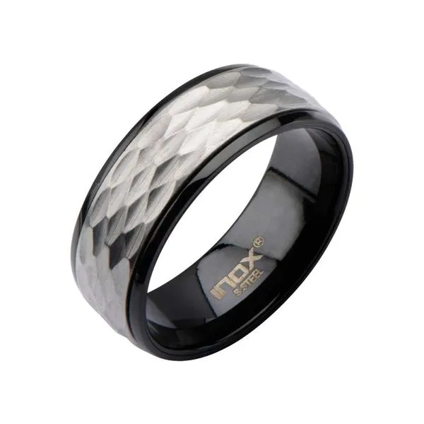 Black IP & Stainless Steel Matte Finish Hammered Ring Alan Miller Jewelers Oregon, OH