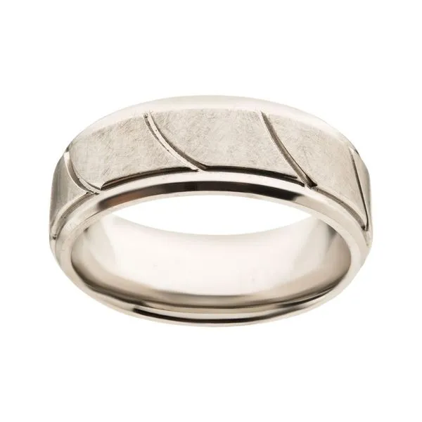 Steel Brushed with Grooves Beveled Ring Image 2 Morin Jewelers Southbridge, MA
