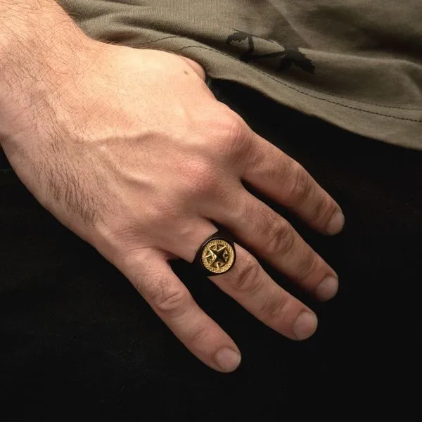 18Kt Gold IP Wayfinder Compass Black IP Signet Ring Image 4 Morin Jewelers Southbridge, MA