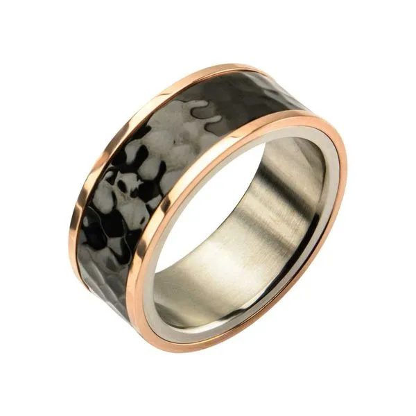 Steel Tri-Tone Hammered Finish Ring Morin Jewelers Southbridge, MA