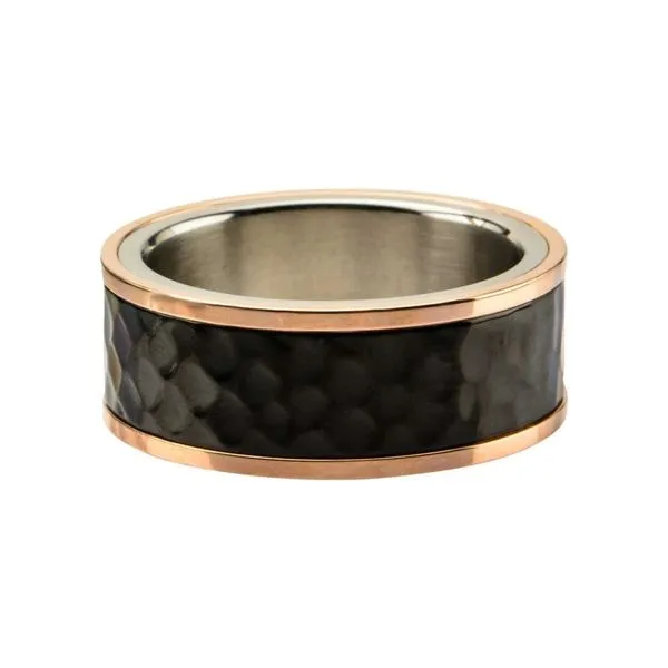 Steel Tri-Tone Hammered Finish Ring Image 2 Morin Jewelers Southbridge, MA