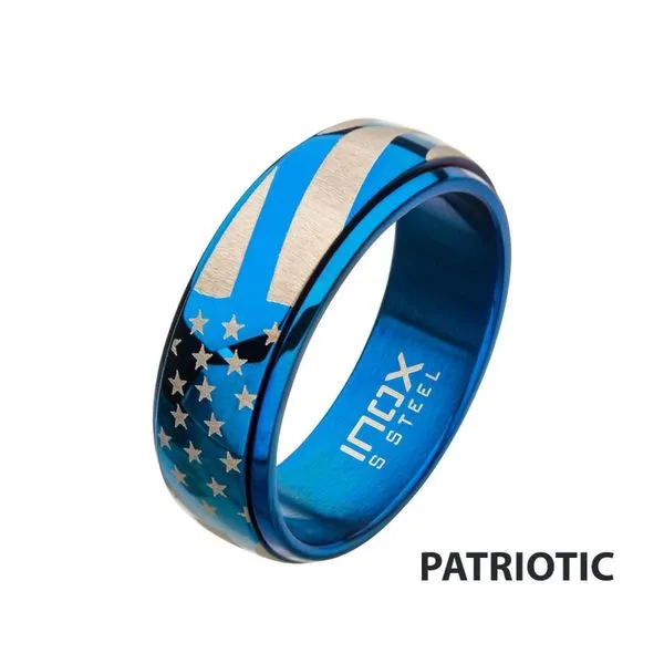 Steel & Blue IP Spinner American Flag Pride Rings Alan Miller Jewelers Oregon, OH