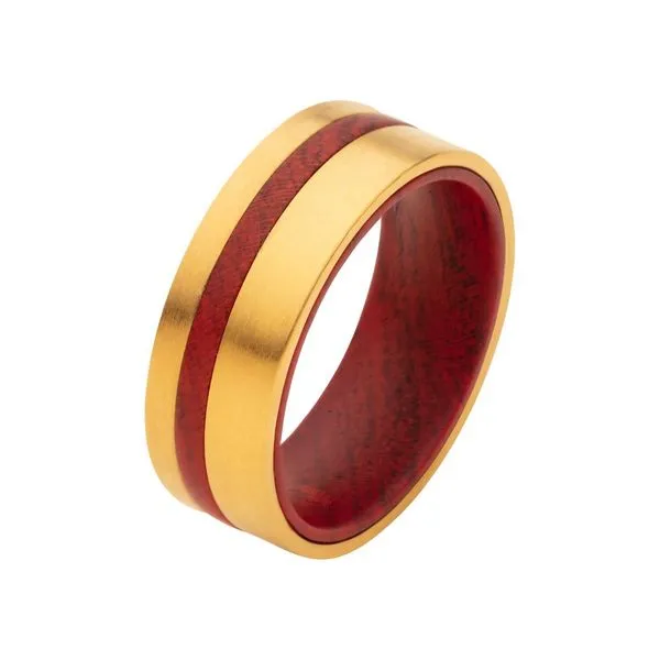 18Kt Gold IP Redwood Inlay Ring Cellini Design Jewelers Orange, CT