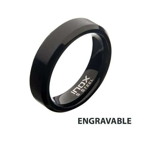 6mm Matte Stainless & Black IP Beveled Wedding Band Ring Alan Miller Jewelers Oregon, OH