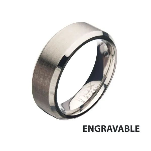 8mm Matte Finish Stainless Steel Beveled Comfort Fit Ring Cellini Design Jewelers Orange, CT