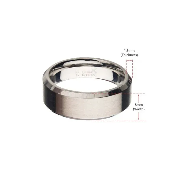 8mm Matte Finish Stainless Steel Beveled Comfort Fit Ring Image 3 Timmreck & McNicol Jewelers McMinnville, OR