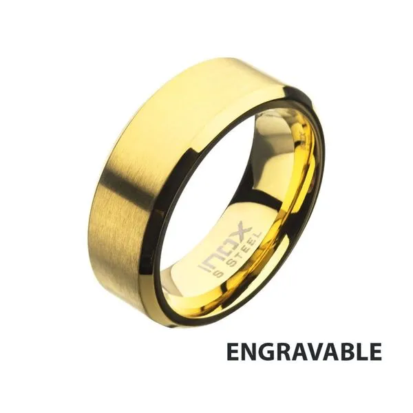 8mm Matte Finish Gold IP Steel Beveled Comfort Fit Ring Banks Jewelers Burnsville, NC