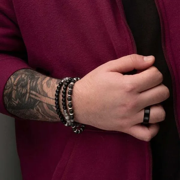 8mm Matte Finish Black IP Steel Beveled Comfort Fit Ring Image 5 Daniel Jewelers Brewster, NY