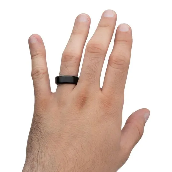 8mm Matte Finish Black IP Steel Beveled Comfort Fit Ring Image 4 Spath Jewelers Bartow, FL