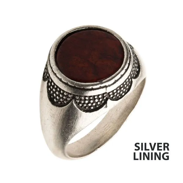 Stainless Steel Silver IP with Red Jasper Stone Ring Alan Miller Jewelers Oregon, OH