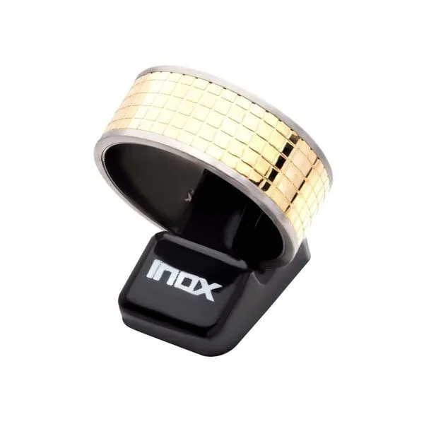 Gun Metal IP with 18Kt Gold IP Grid Inlay Ring Image 3 Thomas A. Davis Jewelers Holland, MI