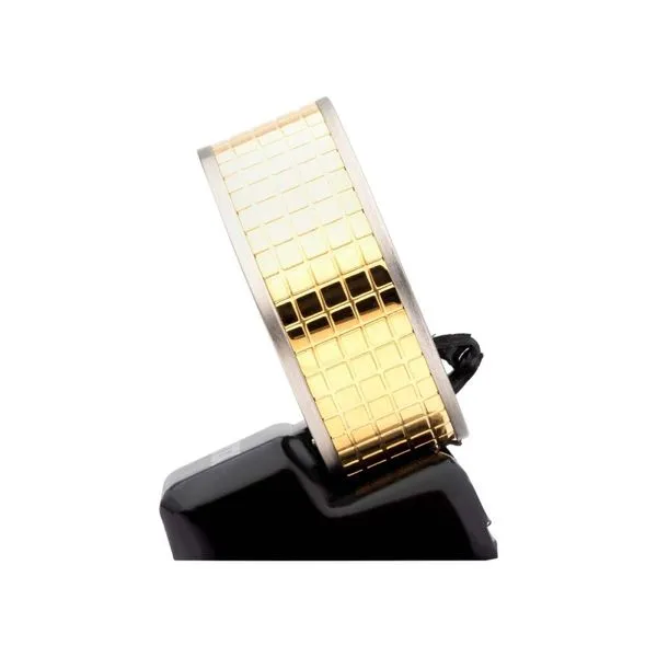 Gun Metal IP with 18Kt Gold IP Grid Inlay Ring Image 4 Thomas A. Davis Jewelers Holland, MI