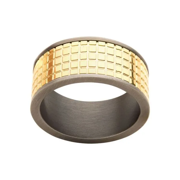 Gun Metal IP with 18Kt Gold IP Grid Inlay Ring Image 2 Spath Jewelers Bartow, FL