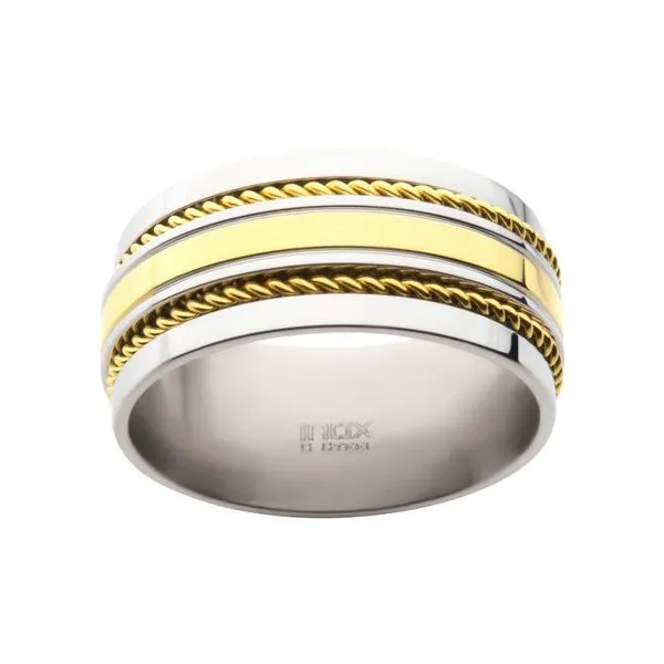 18Kt Gold IP Steel Double Rope Inlay Comfort Fit Two-Tone Ring Image 2 Daniel Jewelers Brewster, NY
