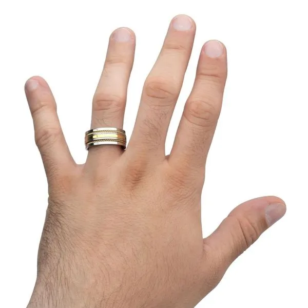 18Kt Gold IP Steel Double Rope Inlay Comfort Fit Two-Tone Ring Image 5 Daniel Jewelers Brewster, NY