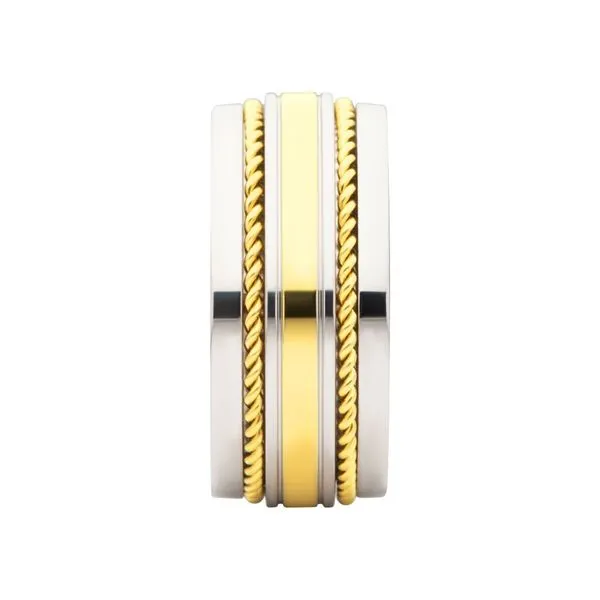 18Kt Gold IP Steel Double Rope Inlay Comfort Fit Two-Tone Ring Image 3 Daniel Jewelers Brewster, NY