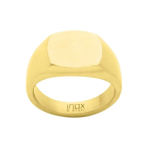 18Kt Gold IP Steel Signet Pinky Finger Ring Image 2 Thomas A. Davis Jewelers Holland, MI