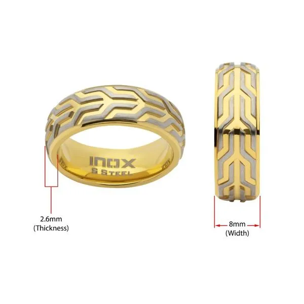 18Kt Gold IP Stainless Steel Chevron Spearhead Comfort Fit Ring Image 4 Ask Design Jewelers Olean, NY