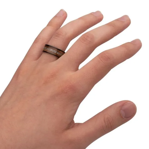 Black IP Stainless Steel Deer Antler Sapele Wood Inlay Stag Comfort Fit Ring Image 5 Daniel Jewelers Brewster, NY