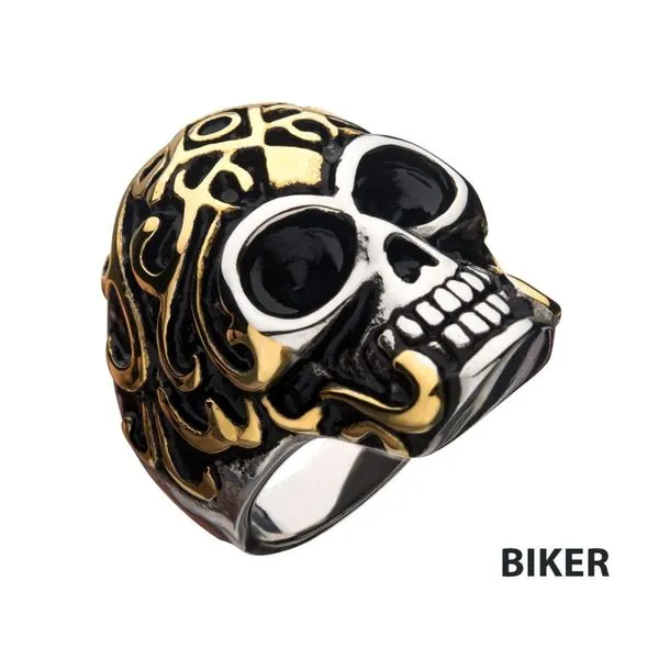 Oxidized Stainless Steel & Gold IP Skull Ring Crews Jewelry Grandview, MO