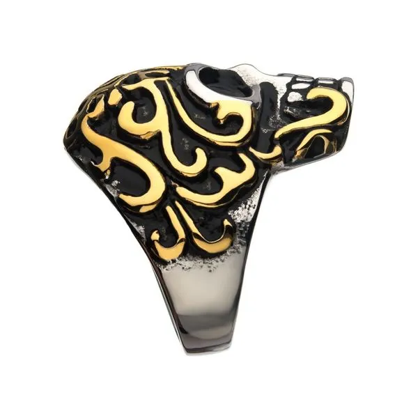 Oxidized Stainless Steel & Gold IP Skull Ring Image 3 Crews Jewelry Grandview, MO