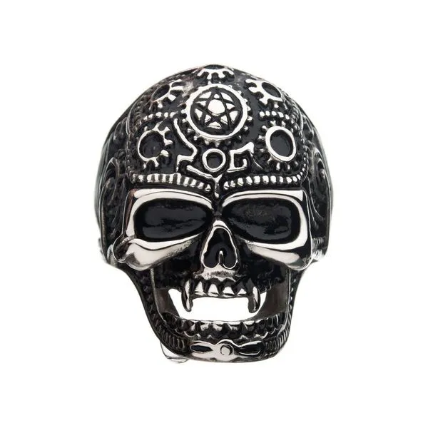 Oxidized Stainless Steel Vampire Skull Ring Image 2 Alan Miller Jewelers Oregon, OH