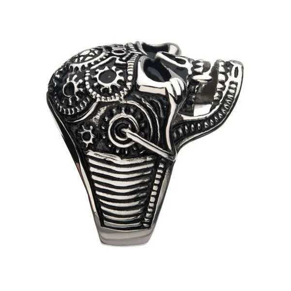 Oxidized Stainless Steel Vampire Skull Ring Image 3 Alan Miller Jewelers Oregon, OH