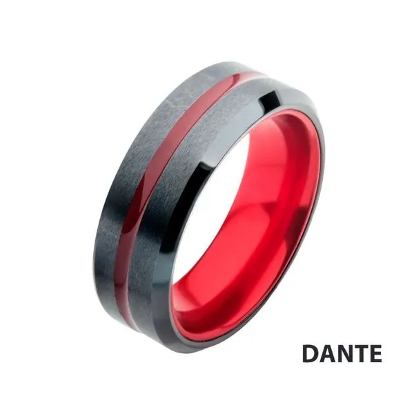 Red Aluminum Inlay Black IP Steel Beveled Comfort Fit Ring Morin Jewelers Southbridge, MA