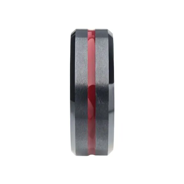 Red Aluminum Inlay Black IP Steel Beveled Comfort Fit Ring Image 3 Morin Jewelers Southbridge, MA