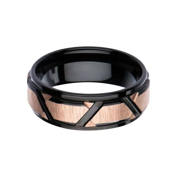Rose Gold IP & Black IP Patterned Design Polished Ring Image 2 Alan Miller Jewelers Oregon, OH