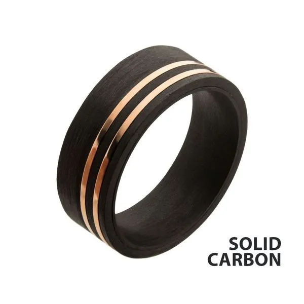 Solid Carbon with Inlayed Rose Gold Thin Lines Comfort Fit Ring Spath Jewelers Bartow, FL