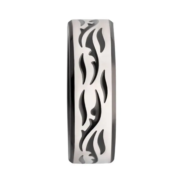 Black IP Steel with Tribal Cut Out Design Comfort Fit Ring Image 3 Morin Jewelers Southbridge, MA