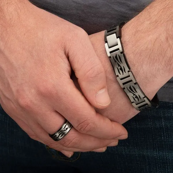 Black IP Steel with Tribal Cut Out Design Comfort Fit Ring Image 4 Morin Jewelers Southbridge, MA