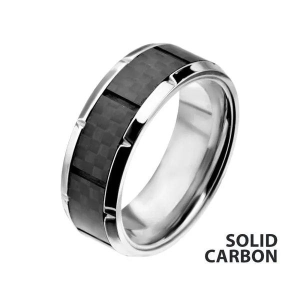 Ridged Edge with Center Solid Carbon Fiber Ring Daniel Jewelers Brewster, NY
