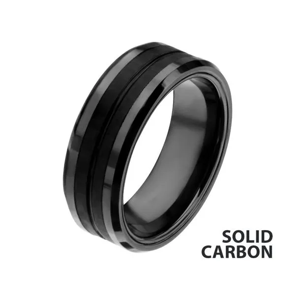 Black IP with Double Line Solid Carbon Fiber Ring Morin Jewelers Southbridge, MA