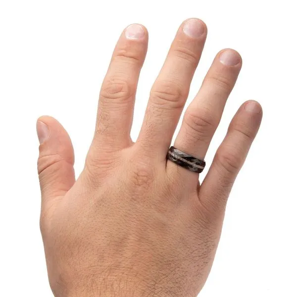 Gun Metal IP Steel Matte Finish Dinosaur Bone & Deer Antler Inlay Comfort Fit Ring Image 4 Timmreck & McNicol Jewelers McMinnville, OR