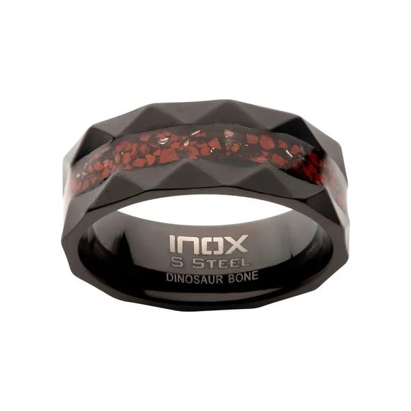 Black IP Steel Red Dinosaur Bone Inlay Comfort Fit Ring Image 2 Rihner's Jewelry Gretna, LA