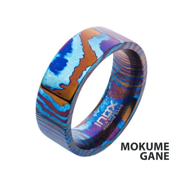 Raindrop Pattern Mokume Gane Inlay Titanium Ring Alan Miller Jewelers Oregon, OH