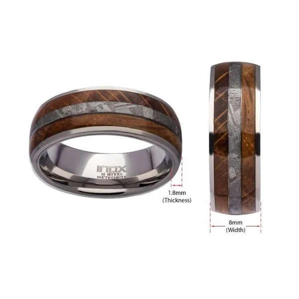 8mm Wood & Meteorite Inlay Steel Comfort Fit Ring Image 4 Banks Jewelers Burnsville, NC