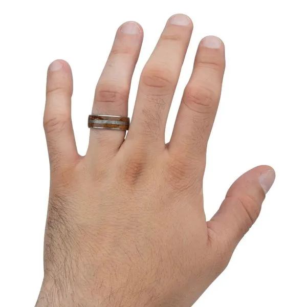 8mm Wood & Meteorite Inlay Steel Comfort Fit Ring Image 5 Cellini Design Jewelers Orange, CT