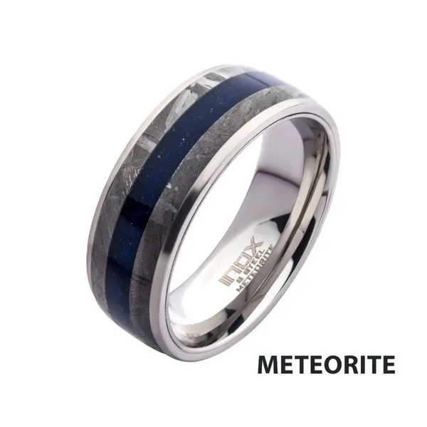 Lapis Lazuli & Meteorite Inlay Steel Ring Alan Miller Jewelers Oregon, OH