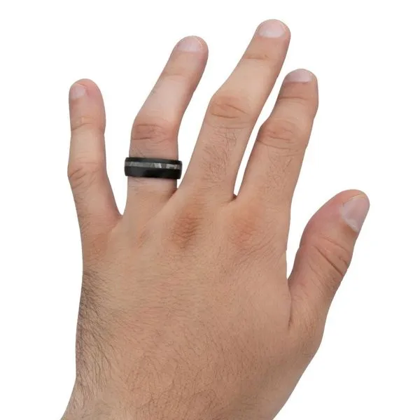 8mm Black IP Comfort Fit Ring with 2mm Meteorite Inlay Image 5 Daniel Jewelers Brewster, NY