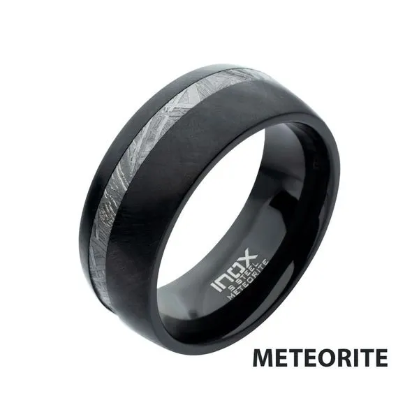 8mm Black IP Comfort Fit Ring with 2mm Meteorite Inlay Alan Miller Jewelers Oregon, OH